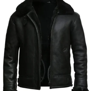 Shop Mens Black Wide Collar B3 Bomber Leather Jacket