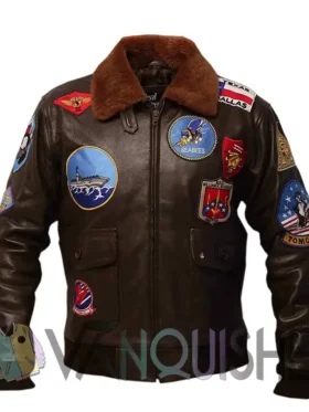 Top Gun Tom Cruise USA Pete Maverick Motorcycle Brown Leather Bomber Jacket front