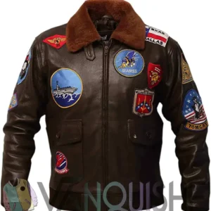 Top Gun Tom Cruise USA Pete Maverick Motorcycle Brown Leather Bomber Jacket front