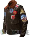 Top Gun Tom Cruise USA Pete Maverick Motorcycle Brown Leather Bomber Jacket left