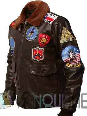Top Gun Tom Cruise USA Pete Maverick Motorcycle Brown Leather Bomber Jacket left