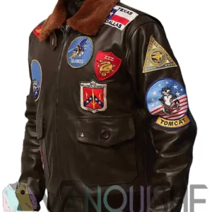 Top Gun Tom Cruise USA Pete Maverick Motorcycle Brown Leather Bomber Jacket left