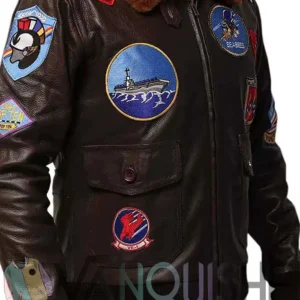 Top Gun Tom Cruise USA Pete Maverick Motorcycle Brown Leather Bomber Jacket right