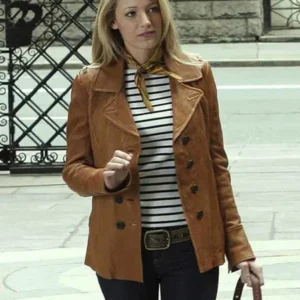 Unisex Gossip Girl 2021 Serena Van Woodsen Brown Leather Coat