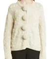 Unisex Gossip Girl Zion Moreno White Embroidered Pom Pom Cardigan