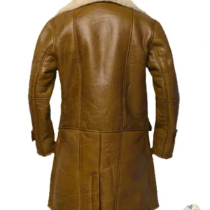 Wide Large Lapel Collar Brown Shearling Leather Coat for Men's Back Side