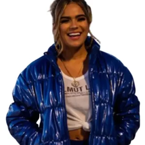 Womens Karol G Blue Puffer Jacket on Sale