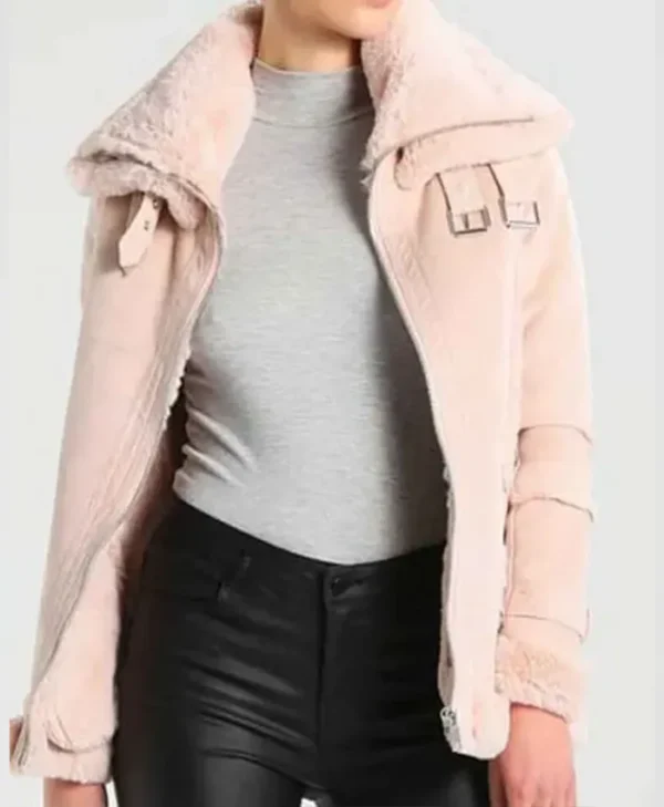 Adele Shearling Sheepskin Belted Collar Leather Jacket