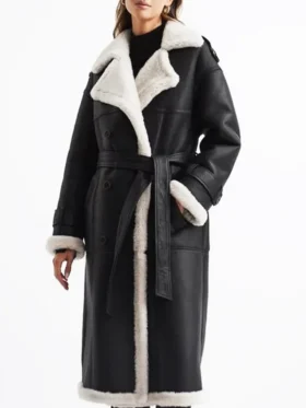 Aida Shearling Leather Black Coat