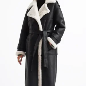Aida Shearling Leather Black Coat