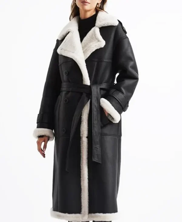Aida Shearling Leather Black Coat