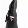 Aida Shearling Leather Double Breasted Buttoned And Belted Closure Coat