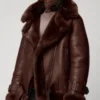 Anna Aviator Sheepskin Shearling Brown Leather Women Jacket