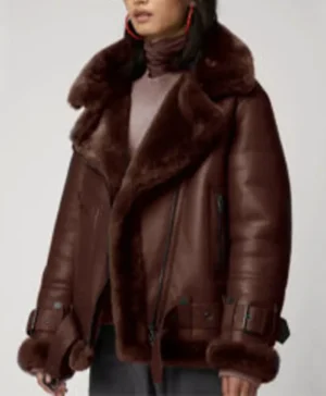 Anna Aviator Sheepskin Shearling Brown Leather Women Jacket