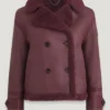 Ava Shearling Burgundy Waist Double Breasted Jacket