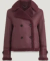 Ava Shearling Burgundy Waist Double Breasted Jacket