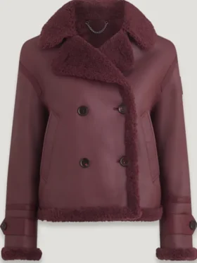 Ava Shearling Burgundy Waist Double Breasted Jacket