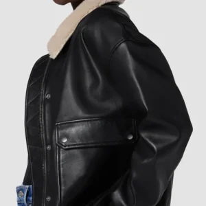 Brandie Shearling Genuine Leather Black Bomber Jacket
