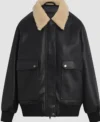 Brandie Shearling Genuine Leather Bomber Jacket On Sale