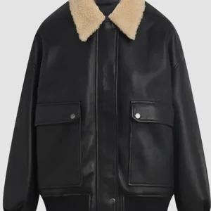Brandie Shearling Genuine Leather Bomber Jacket On Sale