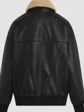 Brandie Shearling Genuine Leather Rib Knitted Bomber Jacket