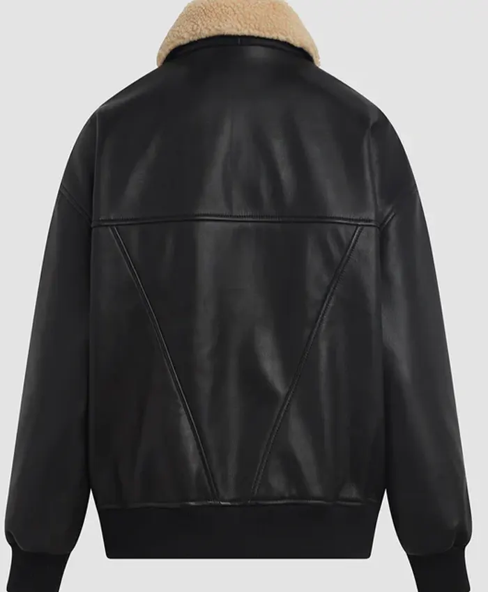 Brandie Shearling Genuine Leather Rib Knitted Bomber Jacket