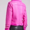 Brianne Women's Shearling Belted Cuffs Moto Leather Jacket