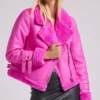 Brianne Women's Shearling Hot Pink Moto Leather Jacket