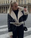 Cara Shearling Sheepskin Retro Cropped Black Leather Jacket