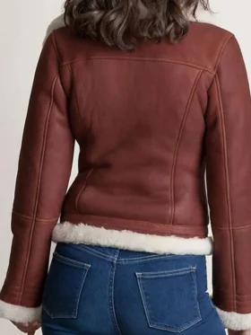 Cassandra Womens Shearling B3 Belted Closure Genuine Brown Leather Jacket