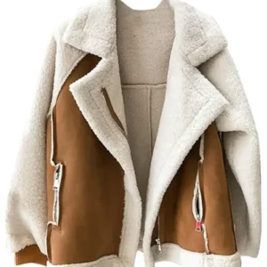 Ciara Womens Suede Leather Shearling Sheepskin Coat