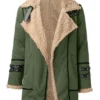 Danielle Shearling Asymmetrical Zipper Closure Suede Leather Green Coat