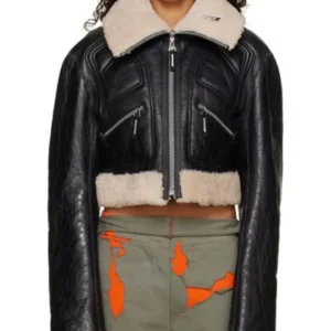 Debbie Womens Genuine Leather Black Cropped Jacket