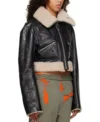 Debbie Womens Shearling Genuine Leather Black Cropped Jacket