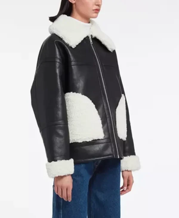 Diane Shearling Side Patch Pockets Leather Jacket