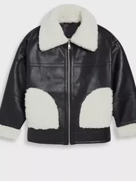 Diane Womens Shearling Black Leather Jacket