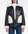 Diane Womens Shearling Side Patch Pockets Leather Jacket