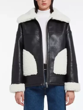 Diane Womens Shearling Side Patch Pockets Leather Jacket