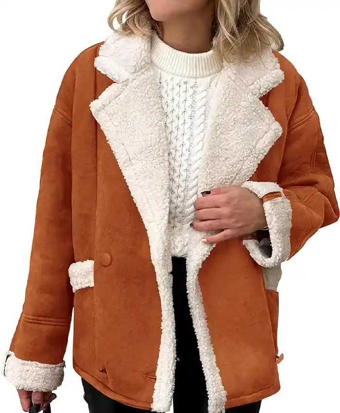 Erin Womens Outerwear Shearling Brown Jacket On Sale