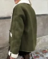 Erin Womens Outerwear Shearling Green Suede Leather Jacket