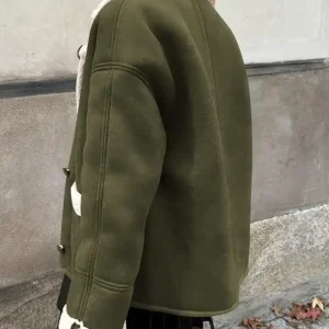 Erin Womens Outerwear Shearling Green Suede Leather Jacket