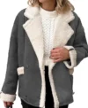 Erin Womens Outerwear Shearling Grey Suede Leather Jacket