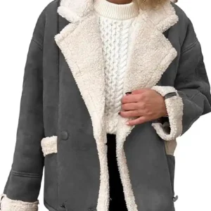 Erin Womens Outerwear Shearling Grey Suede Leather Jacket