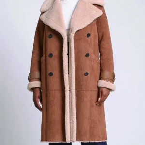 Frances Shearling Suede Leather Double Breasted Buttoned Coat