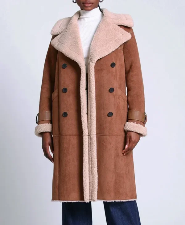 Frances Shearling Suede Leather Double Breasted Buttoned Coat