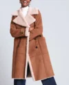 Frances Womens Shearling Suede Leather Buttoned Coat