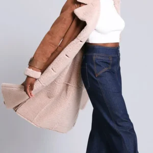 Frances Womens Shearling Suede Leather Double Breasted Buttoned Coat