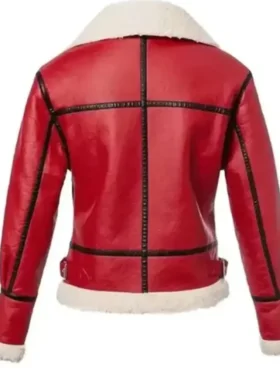 Gina Womens Christmas Shearling Belted Collar Leather Jacket