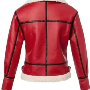 Gina Womens Christmas Shearling Belted Collar Leather Jacket