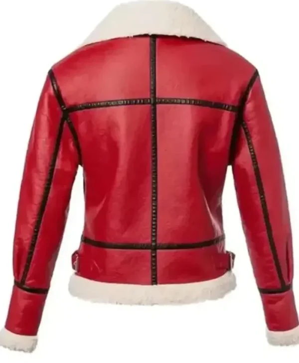 Gina Women's Christmas Shearling Belted Collar Leather Jacket